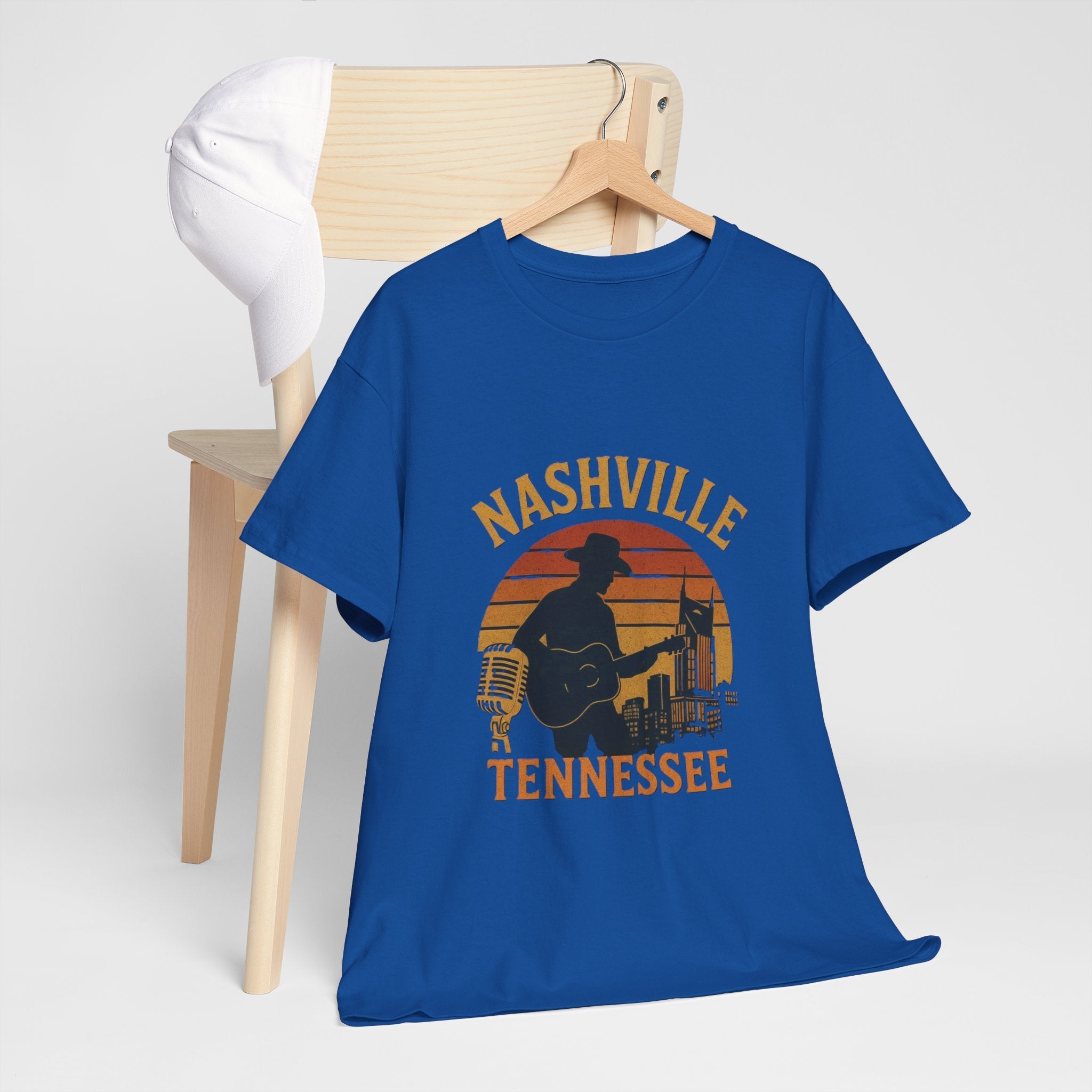 Nashville Tennessee Guitar Silhouette Tee — Retro Sunset Country Music T-Shirt