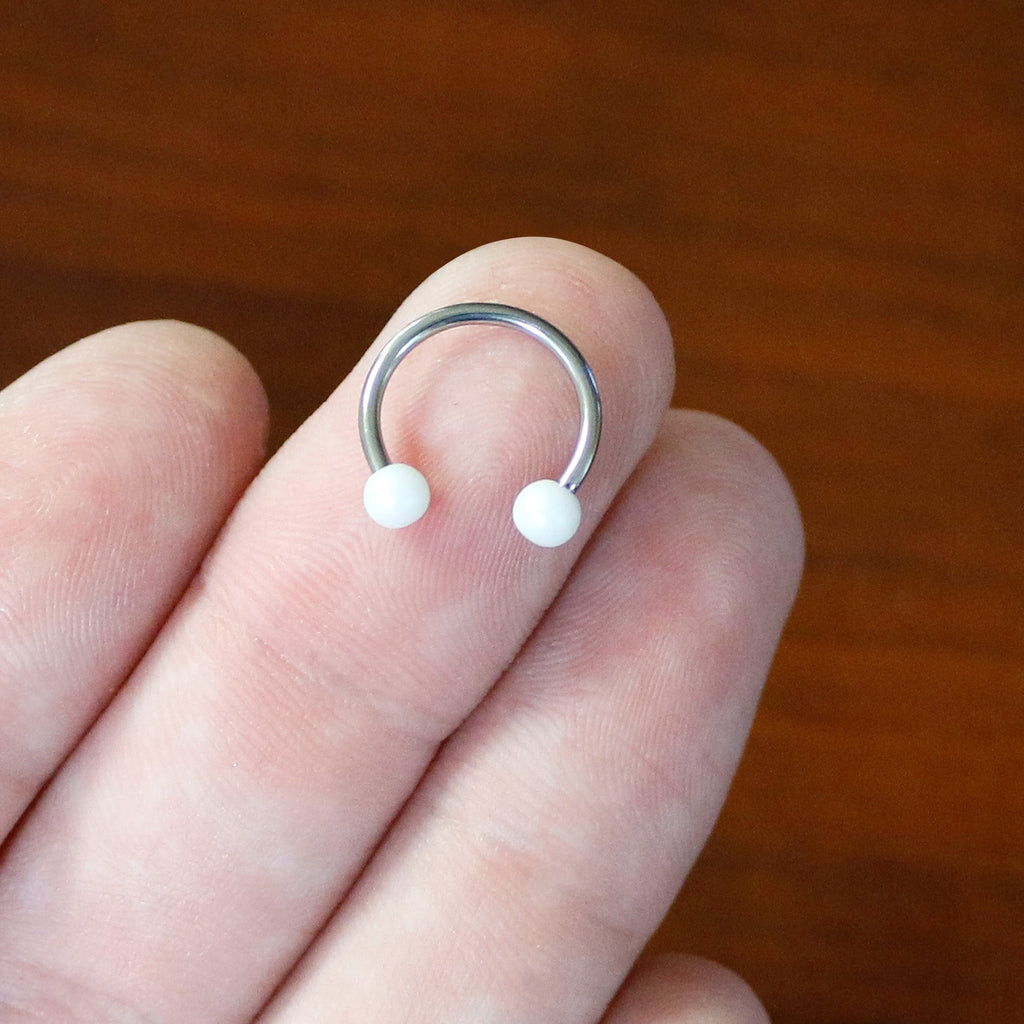 16G 3/8 Matte White Aurora Horseshoe Circular Barbell