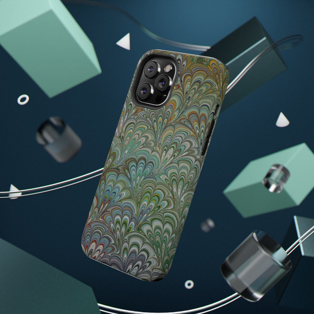 iPhone17 + All Models Phone Cases, Italian Peacock Feather Design, Stylish Impact-Resistant Shell, Protective Cover, Green Peacock Print