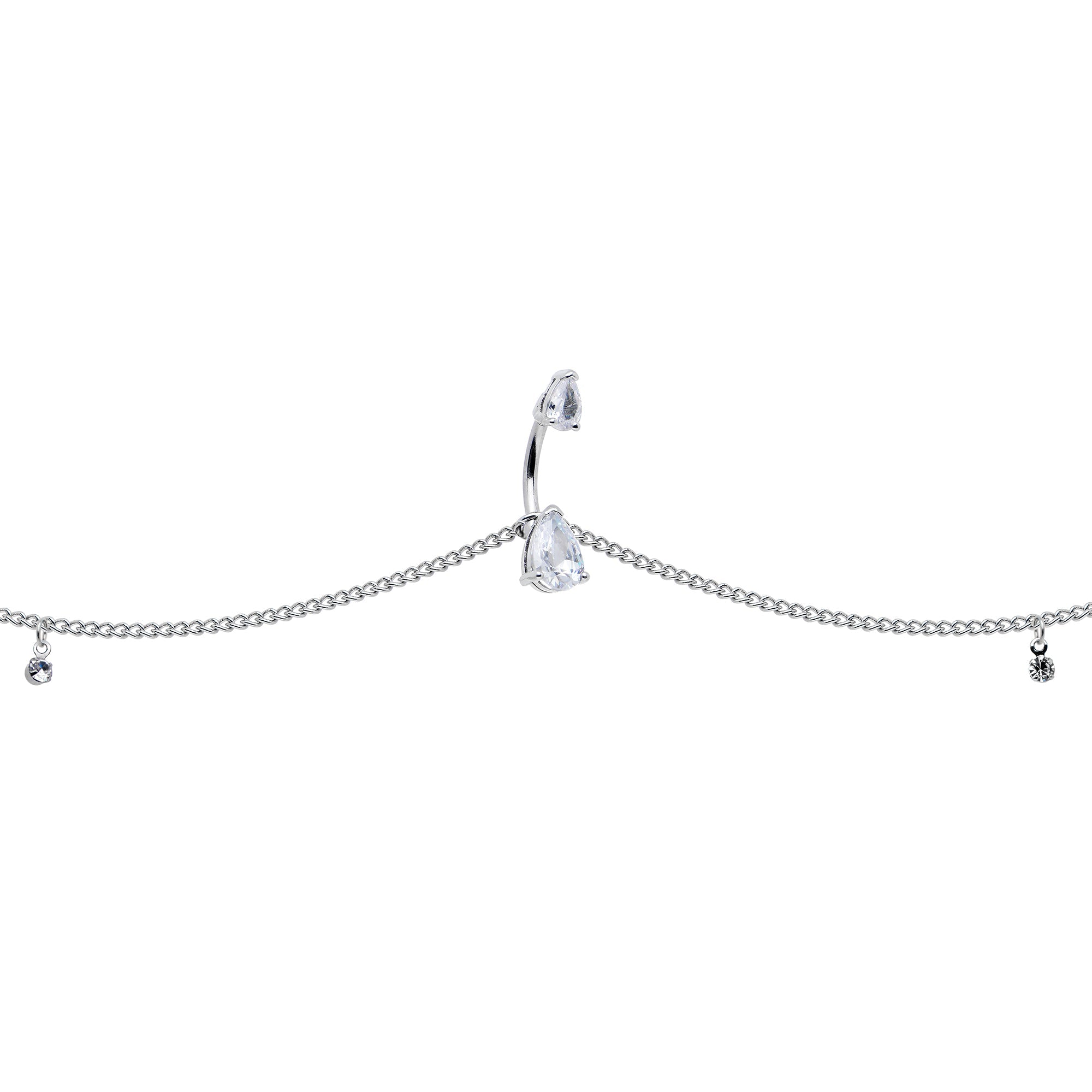 Clear Gem Double Drop Double Mount Belly Ring Belly Chain