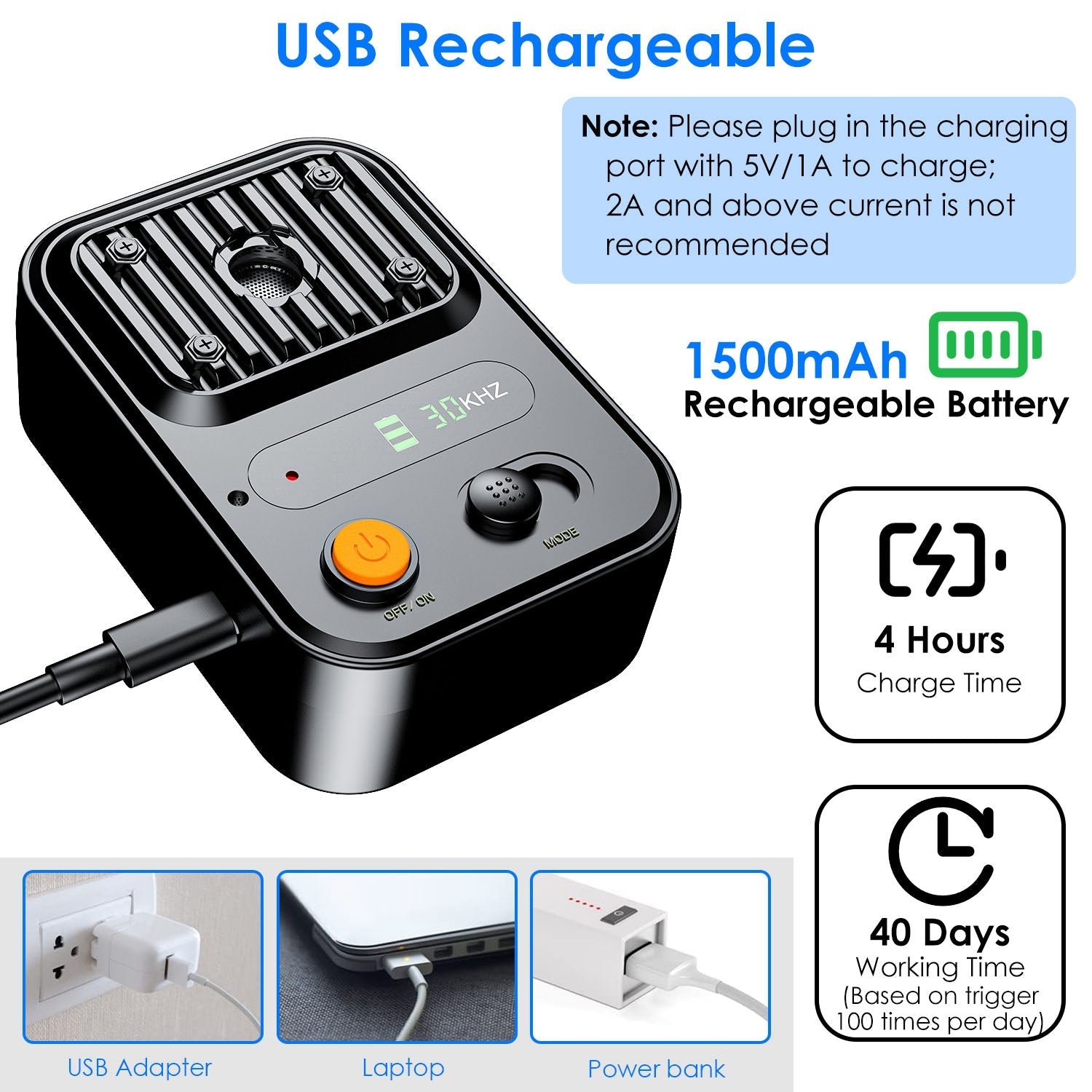 Ultrasonic Anti-Barking Device Rechargeable Auto Dog Bark Control Deterrent Box Training Device IPX4 Waterproof with 3 Frequency Max 32.8Feet Sensing