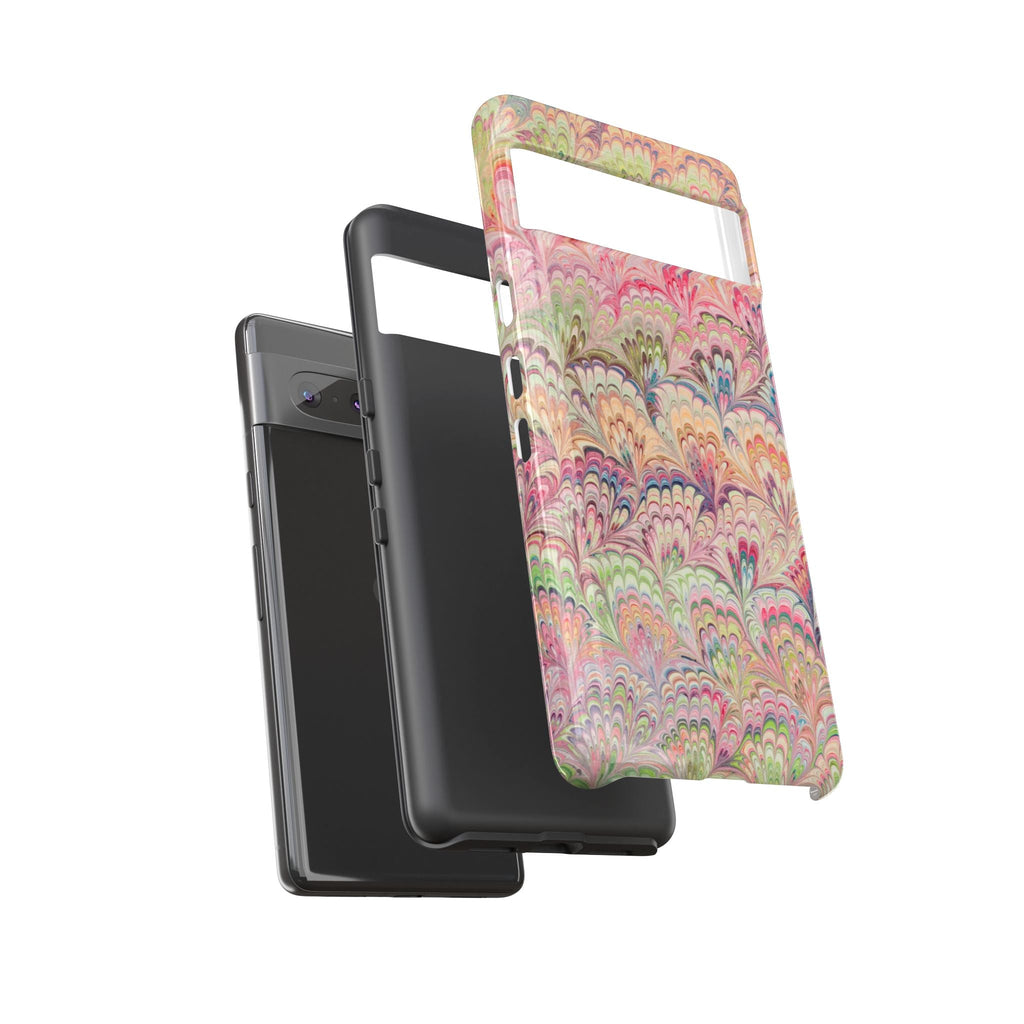 Pastel Pink + Green Feather Marbled Phone Case - Dual Layer Phone Cover