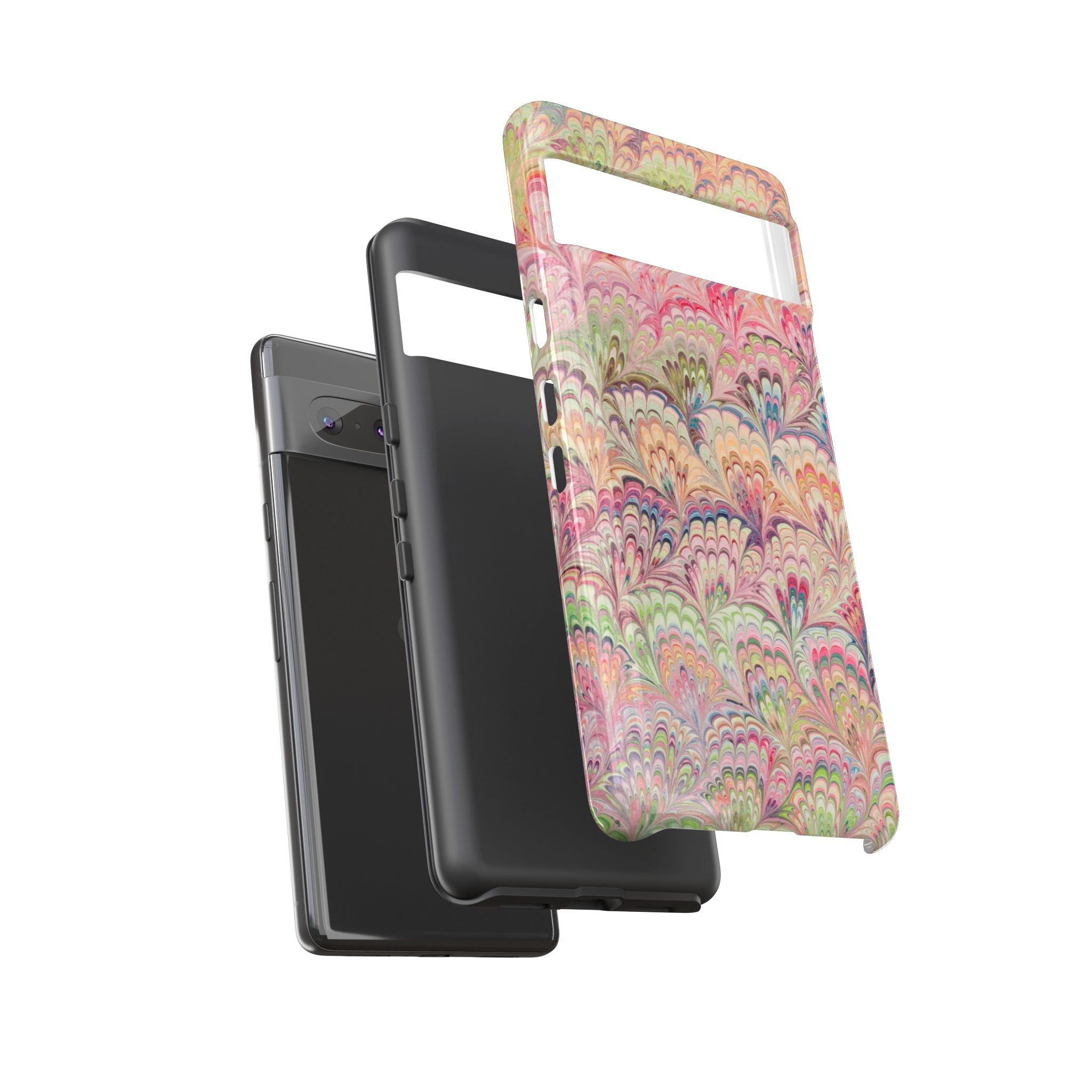 Pastel Pink + Green Feather Marbled Phone Case - Dual Layer Phone Cover