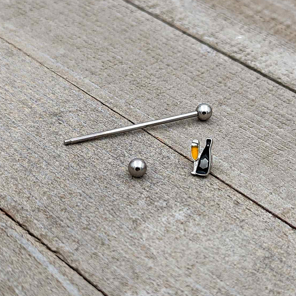 14G Champagne Bottle Flute Yellow Industrial Barbell 38mm