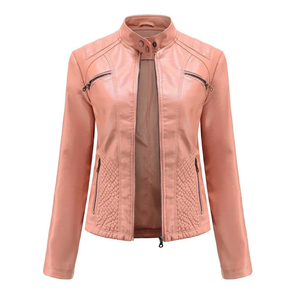 Women's Zipper PU Leather Motorcycle Jacket