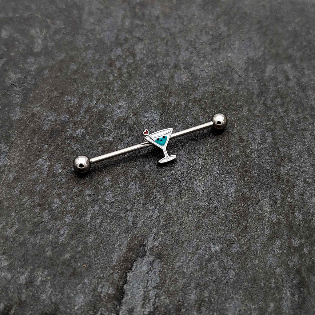 14G Sweet Martini Glass Heart Industrial Barbell 38mm
