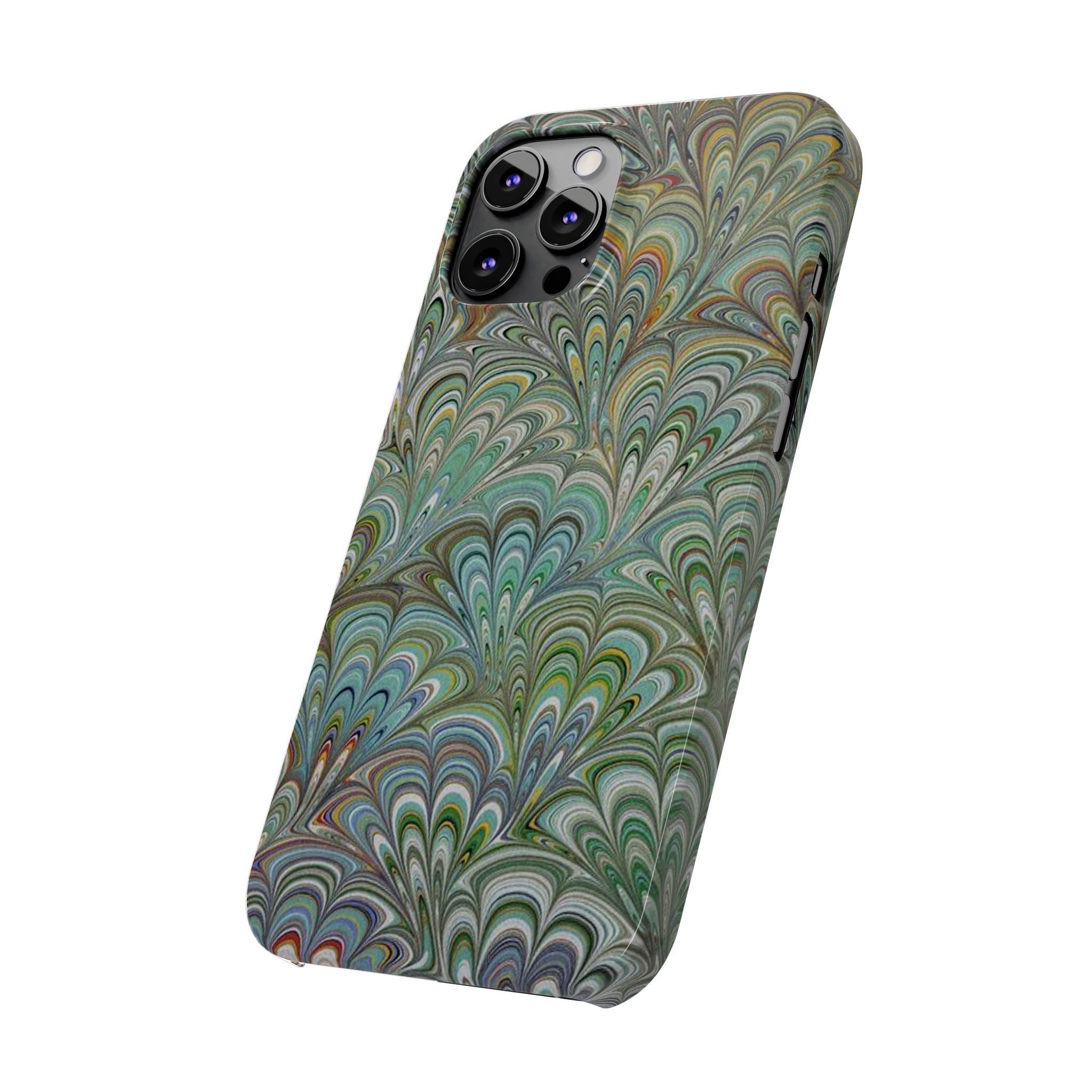 Deep Green Peacock Italian Marbled Design, Italy Feather Phone Case