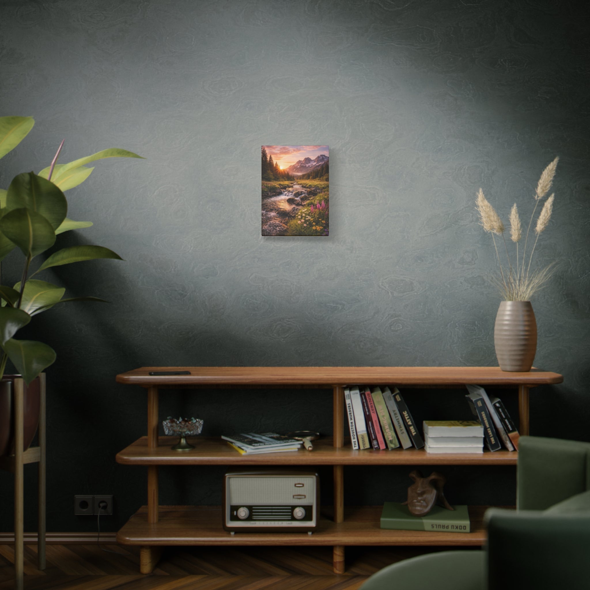 Mountain Sunrise Canvas Print — River Valley Landscape Matte Stretched Wall Art