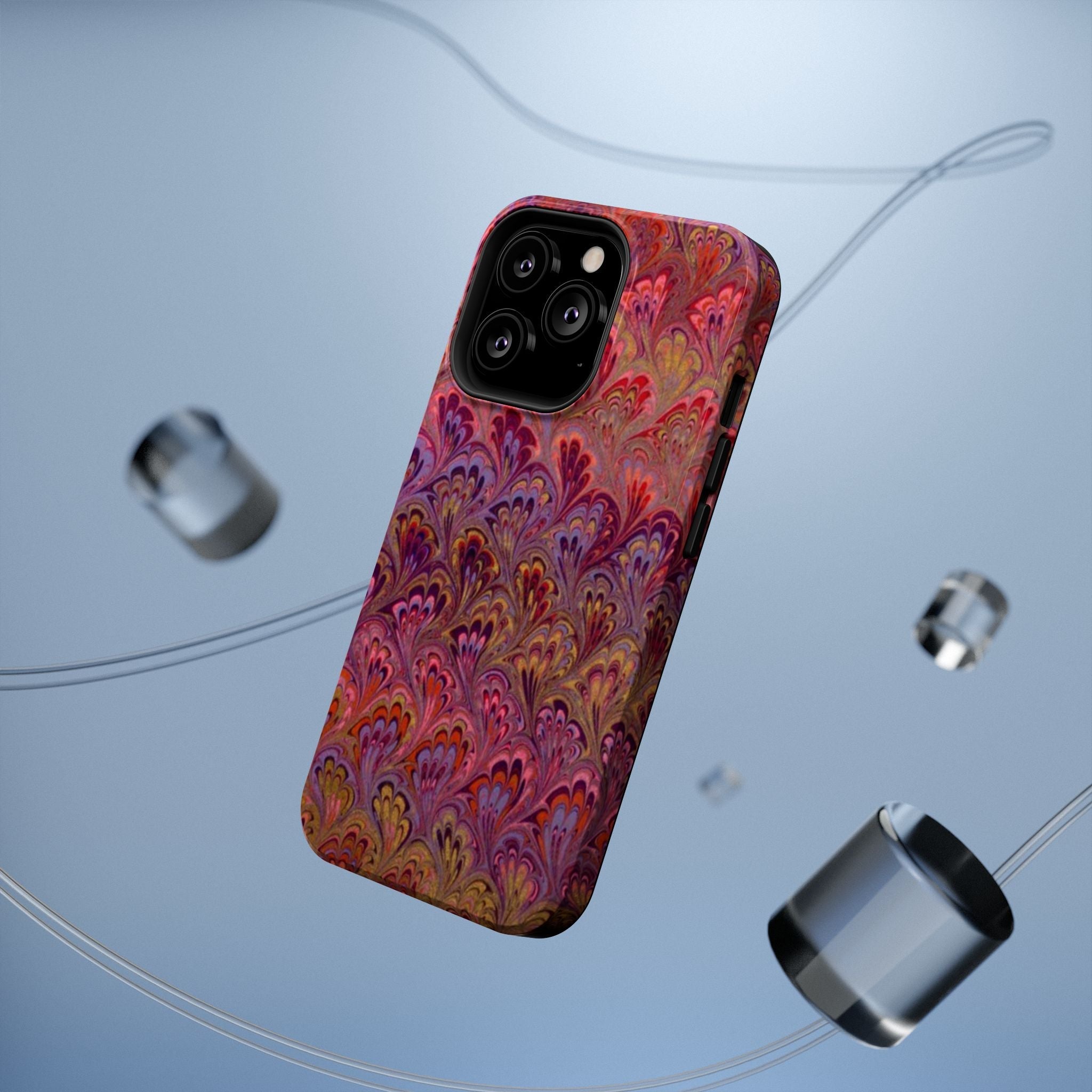 Red, Burgundy, Lavender Italian Peacock Feather Design Phone Case