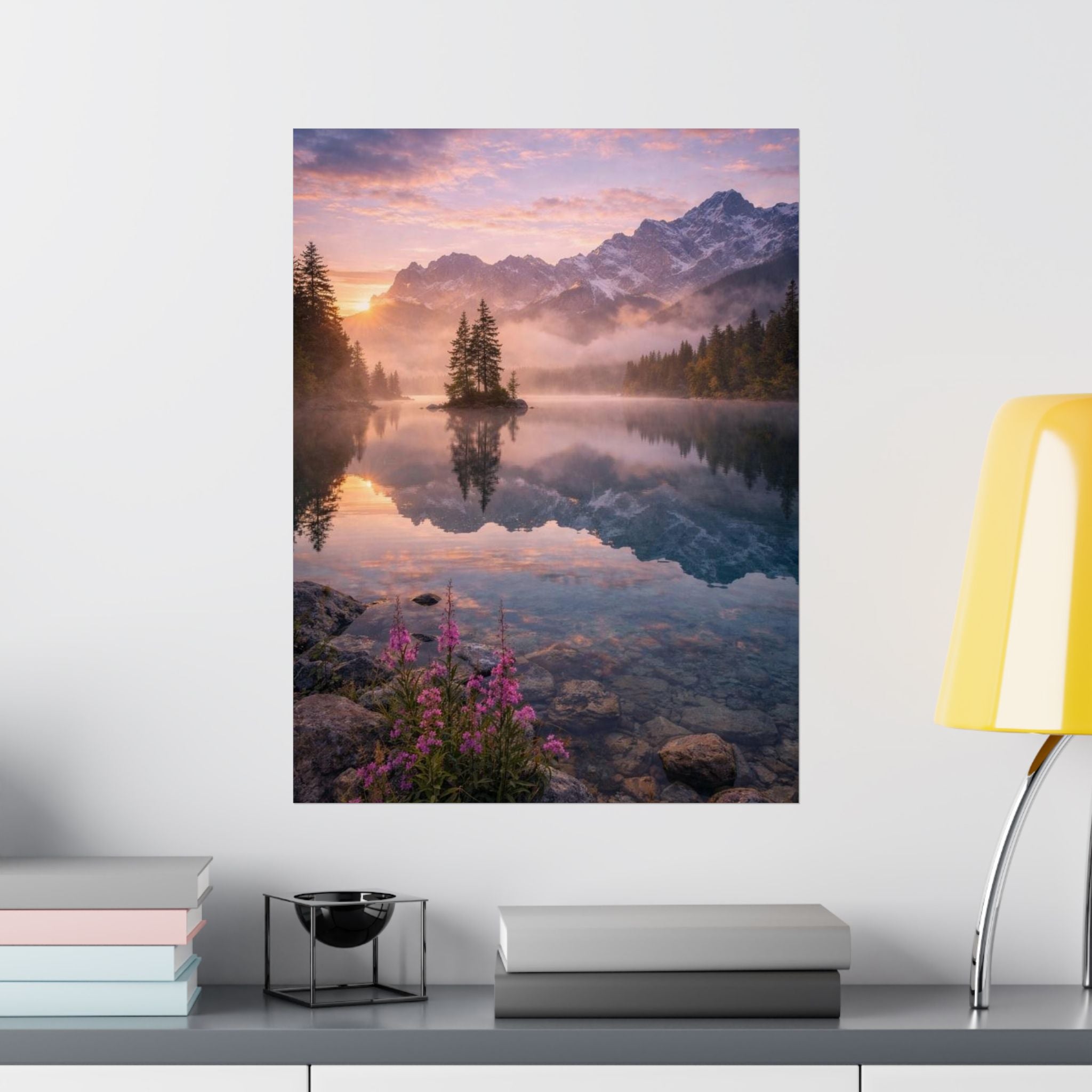 Matte Vertical Poster — Serene Mountain Lake Sunset Landscape