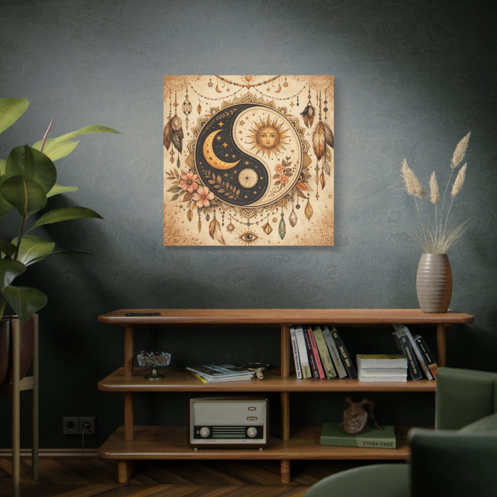 Sun & Moon Yin Yang Canvas Art — Boho Celestial Wall Decor, Matte Stretched 1.25"