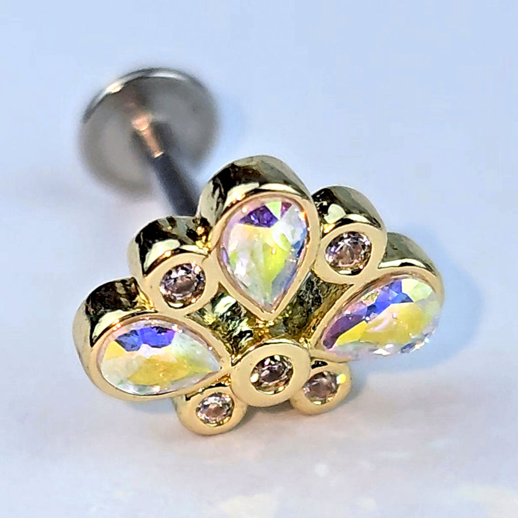 16G 1/4 Aurora Gem Golden Crown Deluxe Labret