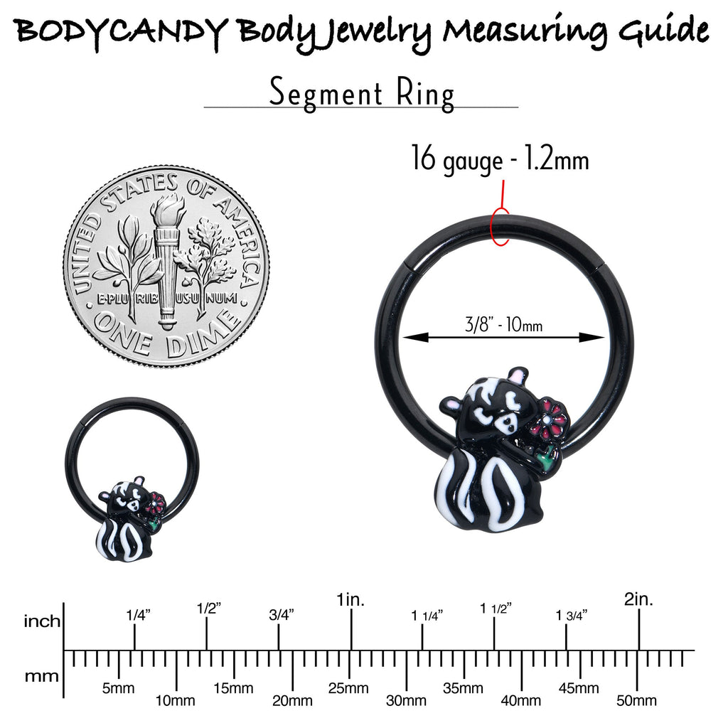 16G 3/8 Black Funky Skunk Hinged Segment Ring