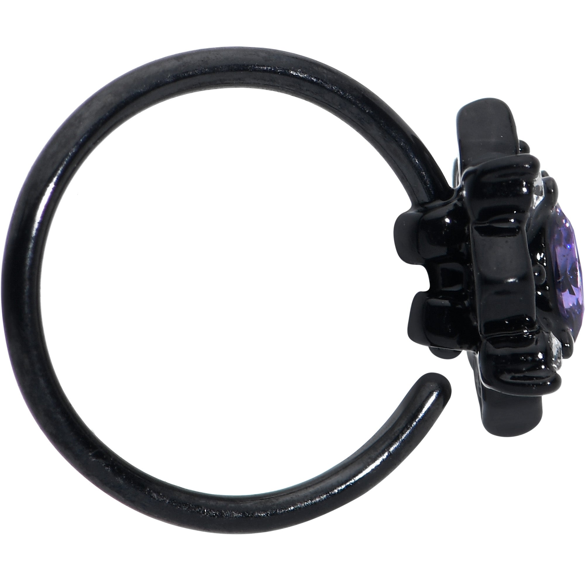 20G 5/16 Purple Gem Black Scrolling Hearts Nose Hoop