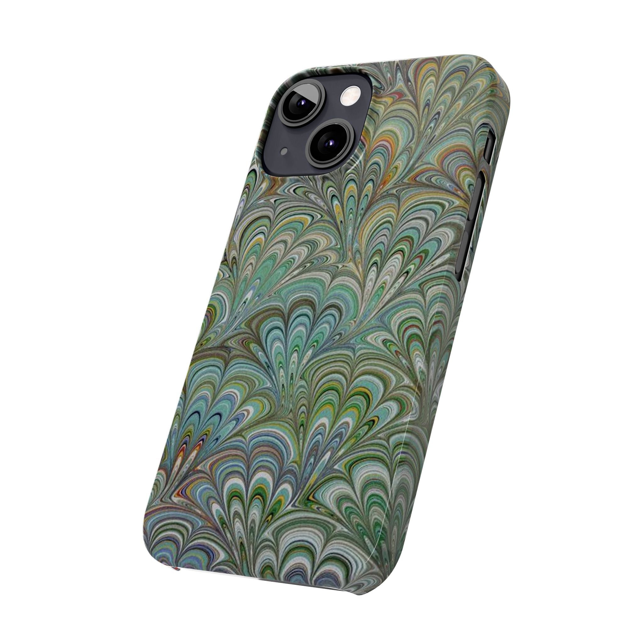 Deep Green Peacock Italian Marbled Design, Italy Feather Phone Case