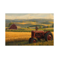 Vintage Red Tractor Farm Landscape Satin Poster — Rustic Country Wall Art