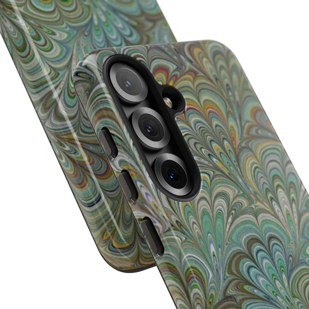 Green Marbled Peacock Durable Phone Case - Matte or Glossy