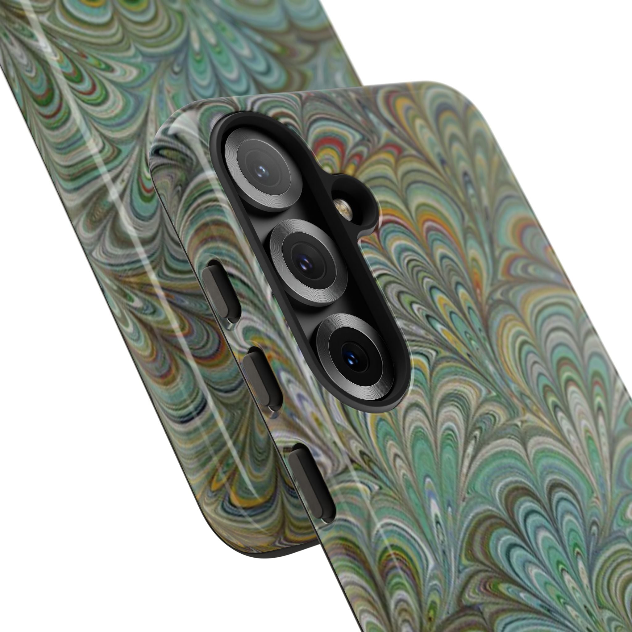 Green Marbled Peacock Durable Phone Case - Matte or Glossy