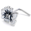 20G 1/4 Clear CZ Gem Butterfly Blossom White L Shape Nose Ring