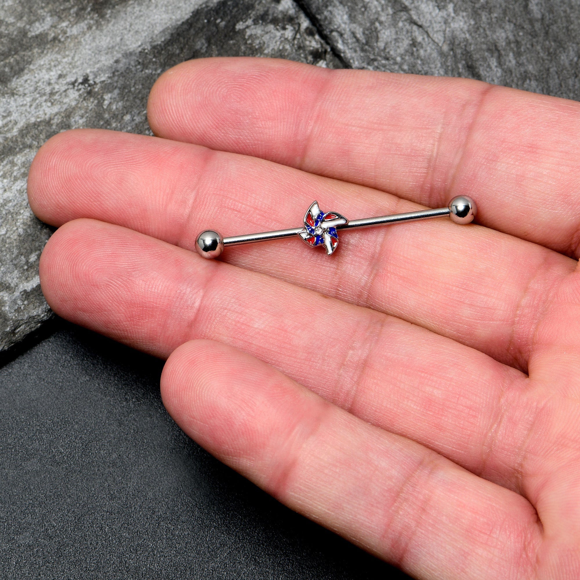 14G Patriotic Pinwheel Industrial Barbell 38mm