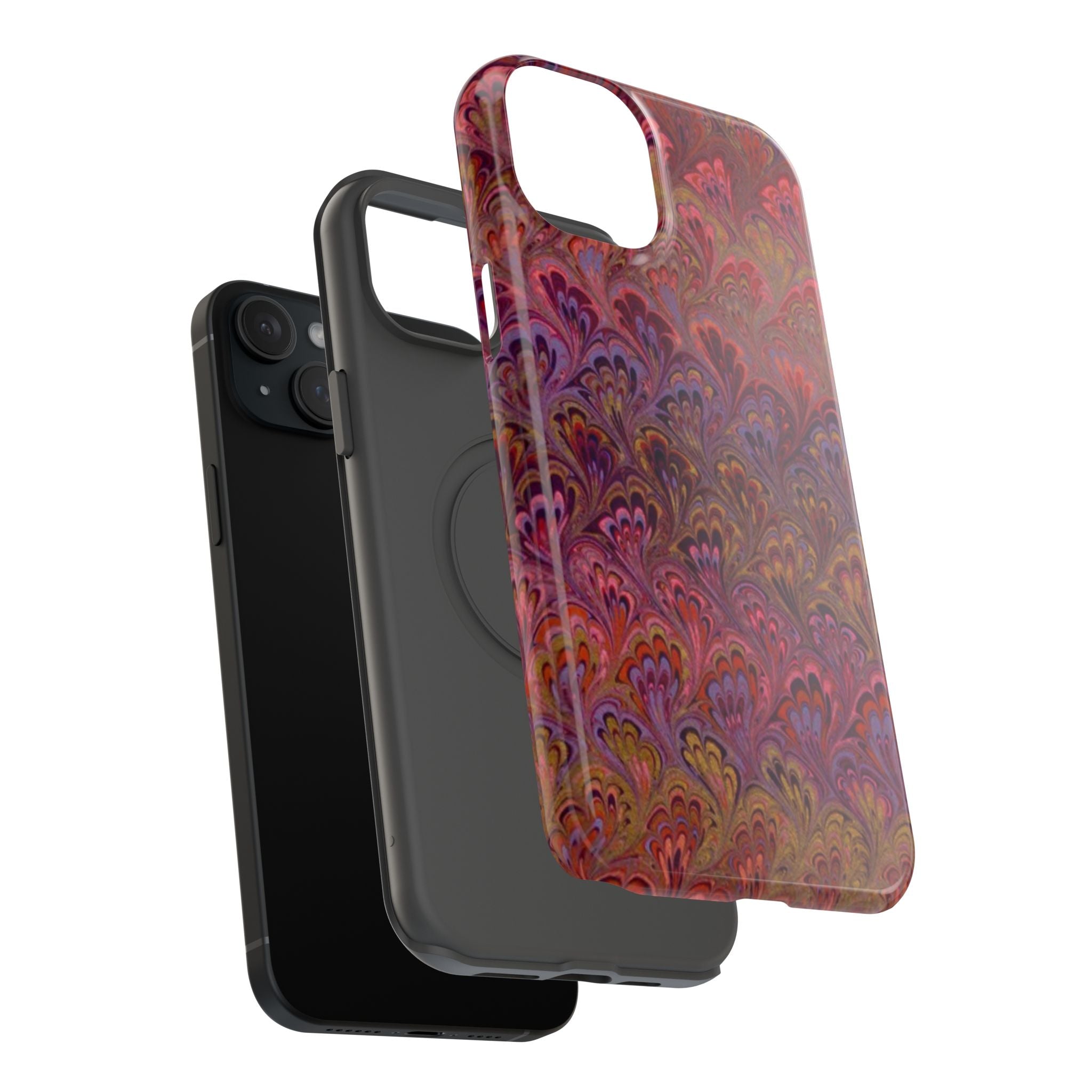Red, Burgundy, Lavender Italian Peacock Feather Design Phone Case