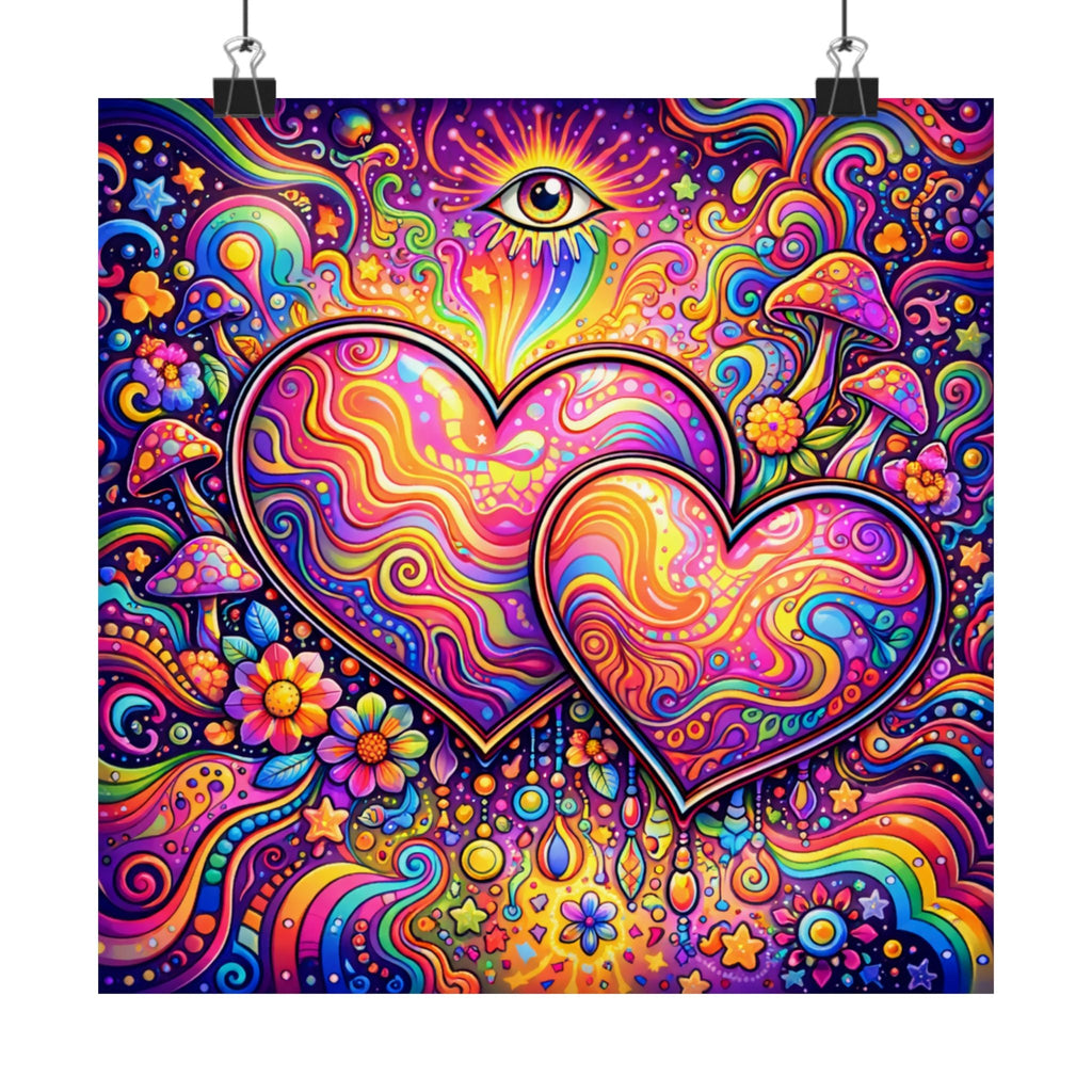 Rainbow Hearts Poster — Square Matte Print with All-Seeing Eye