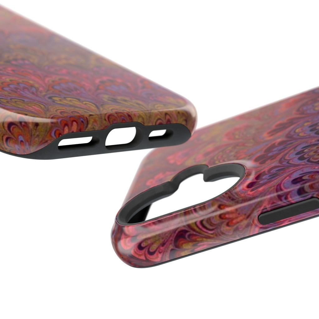 Red, Burgundy, Lavender Italian Peacock Feather Design Phone Case
