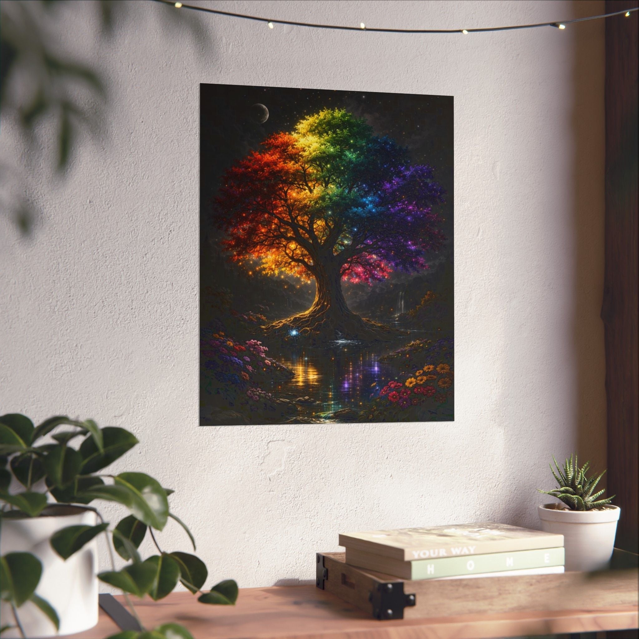 Rainbow Tree Matte Poster — Vibrant Fantasy Wall Art
