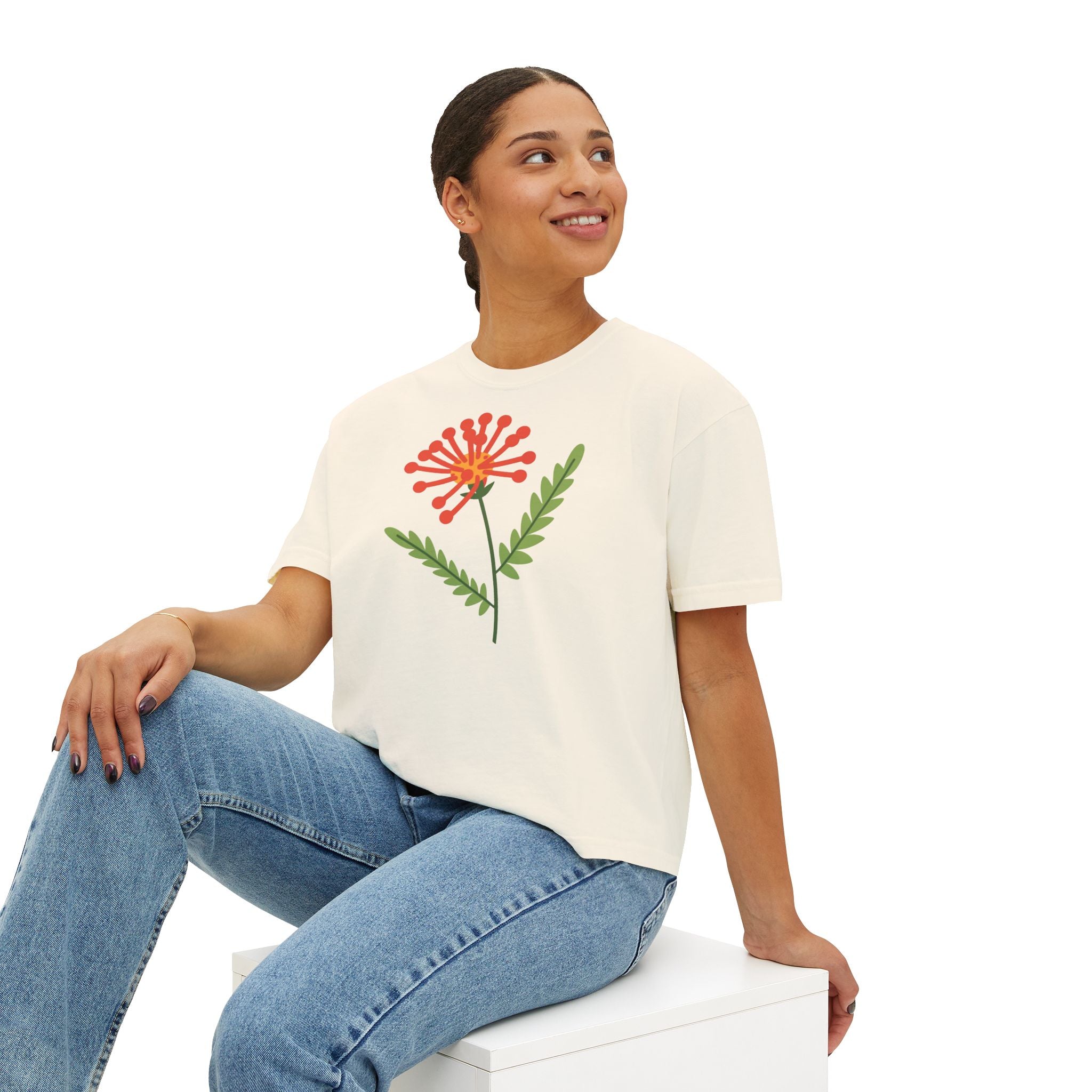 Orange Flower Boxy Tee - Casual Comfort Style - DipaliZ