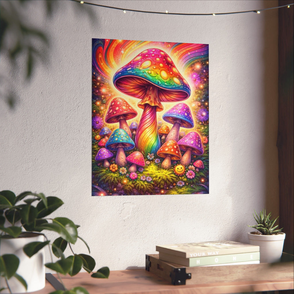 Psychedelic Rainbow Mushroom Poster