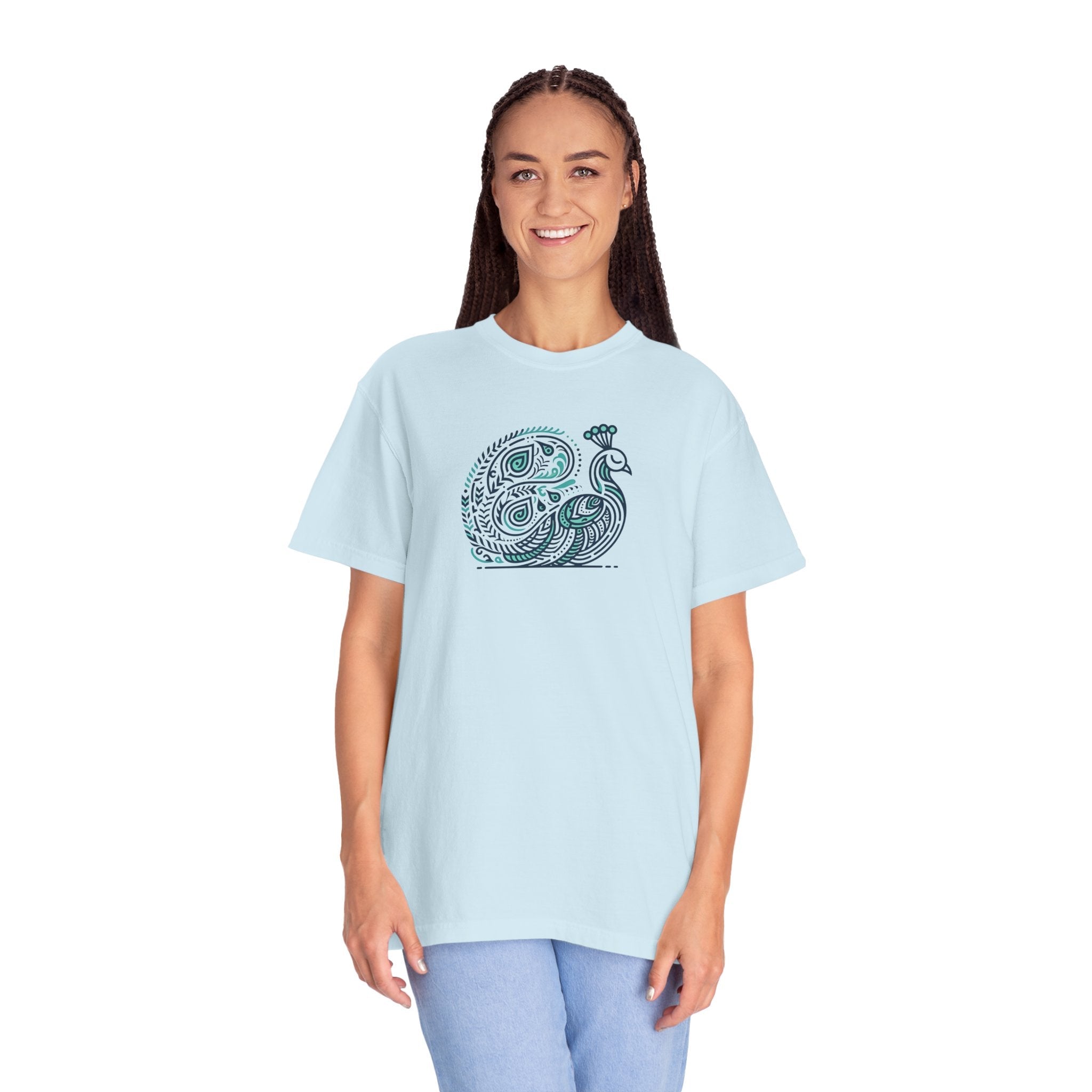 Peacock Cotton Tee - Garment Dyed Eco-Friendly Gift - DipaliZ