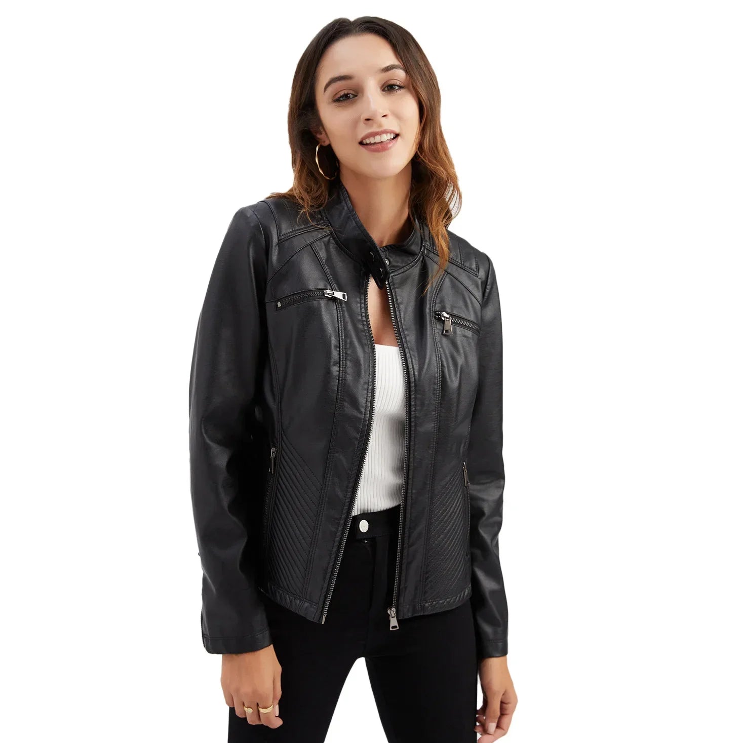 Women's Zipper PU Leather Motorcycle Jacket