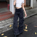 Retro Black Multi-pocket Cargo Pants Women's Loose Jeans