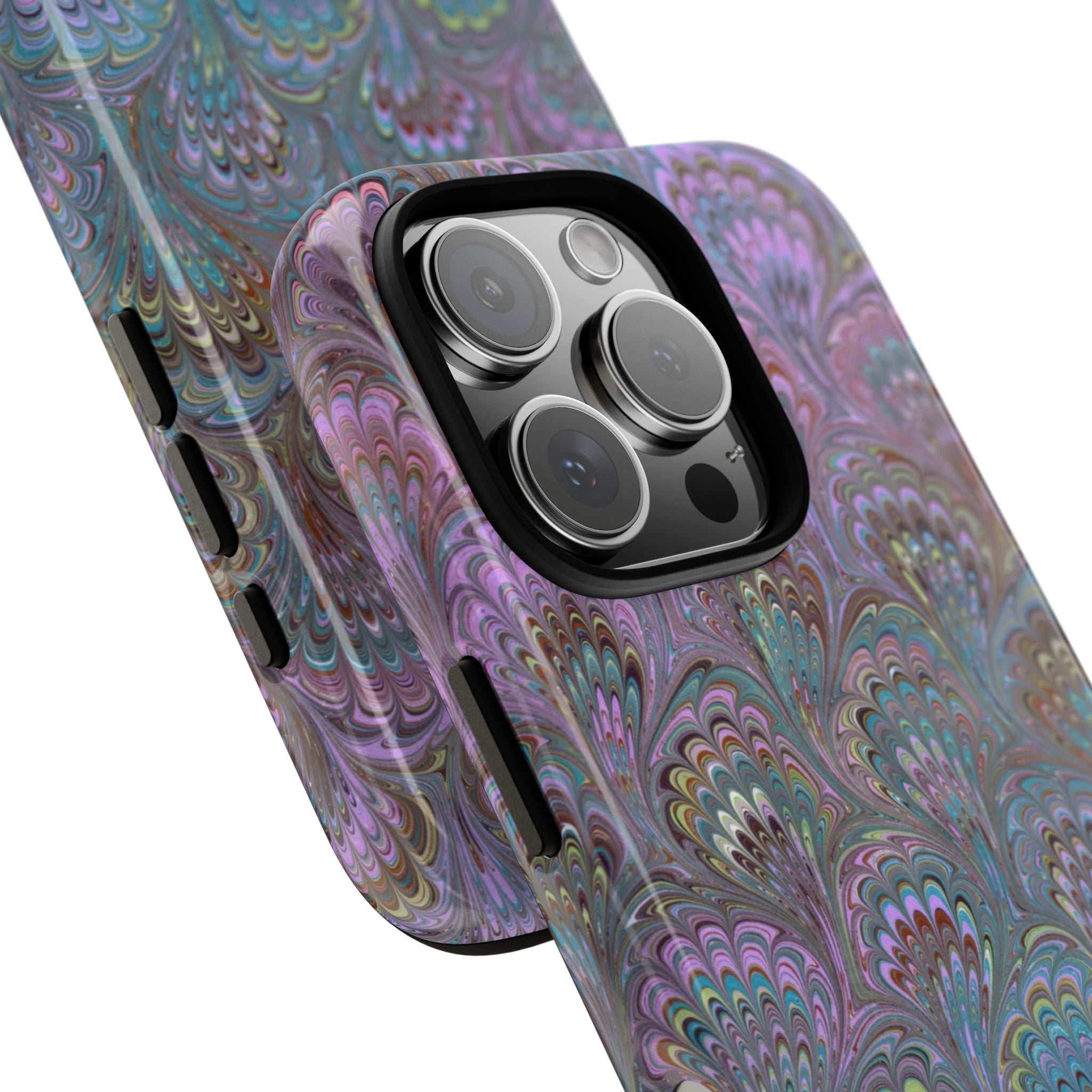 Lavender Marbled Peacock Durable Phone Case