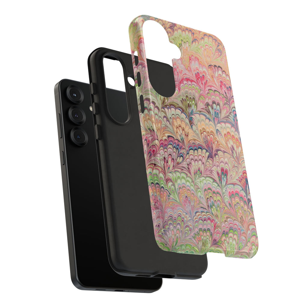 Pastel Pink + Green Feather Marbled Phone Case - Dual Layer Phone Cover