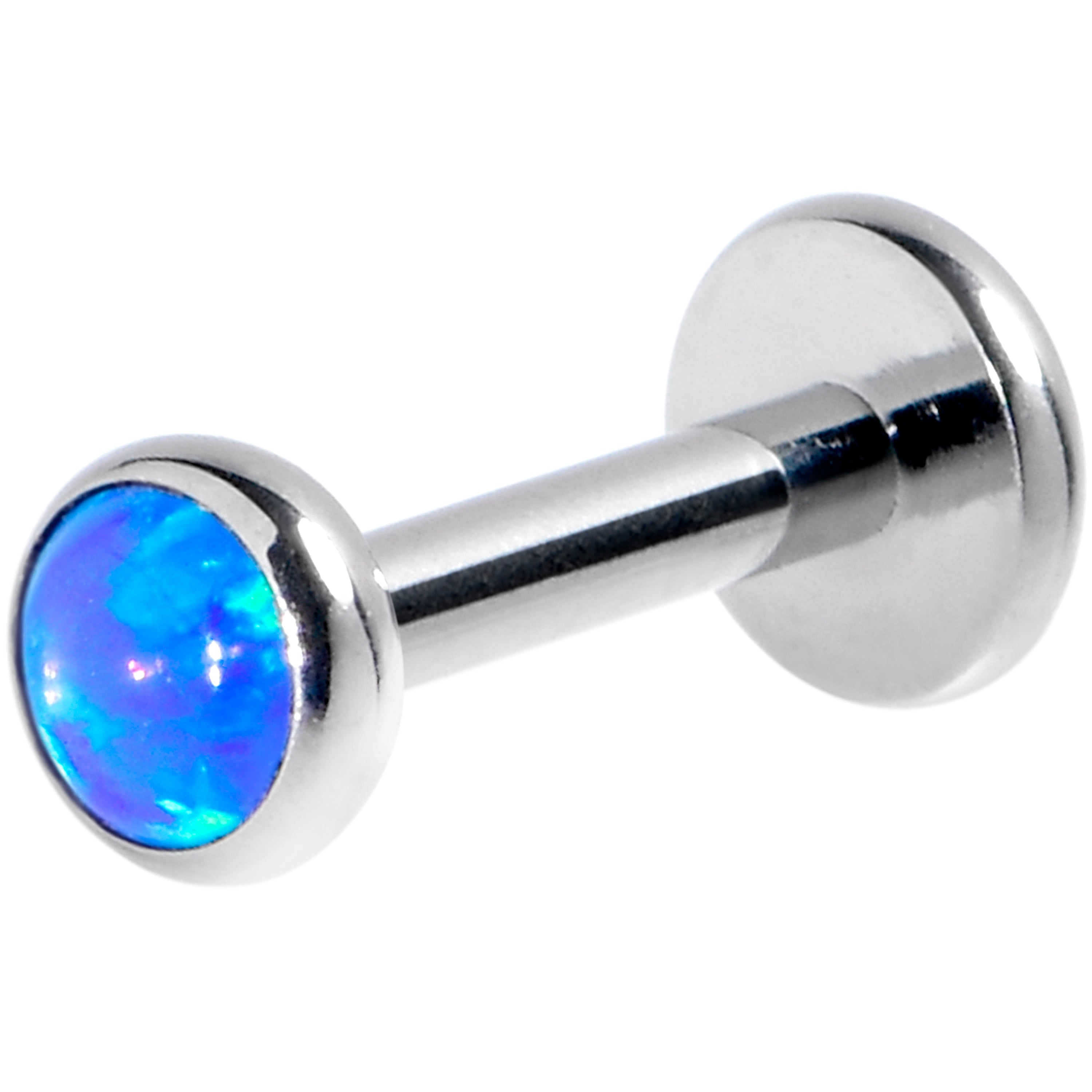 16G 1/4 Blue Synthetic Opal G23 Titanium Threadless Push In Labret
