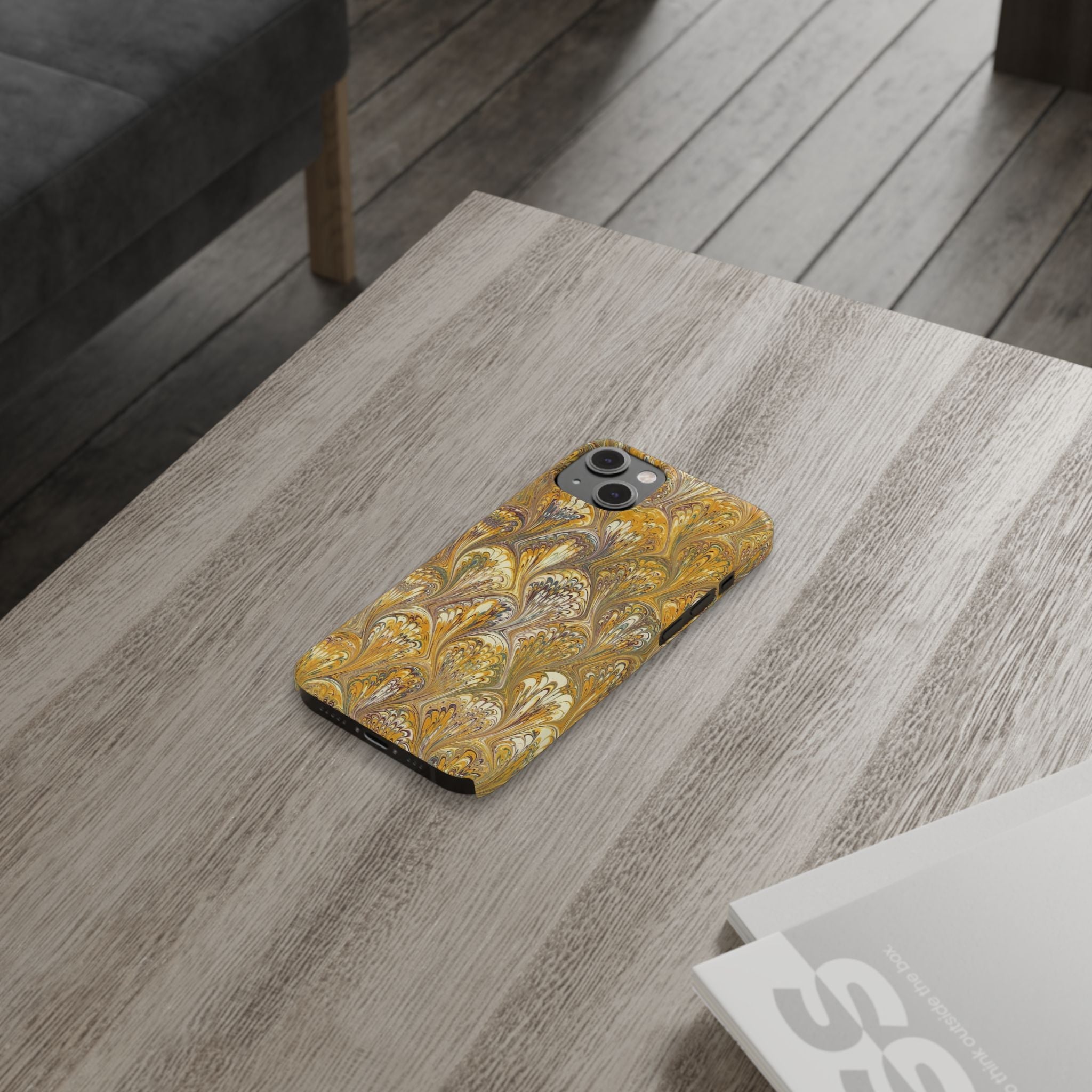 Golden Yelllow Hand-Marbled Florentine Italian Phone Case for iPhone 17 and all sizes