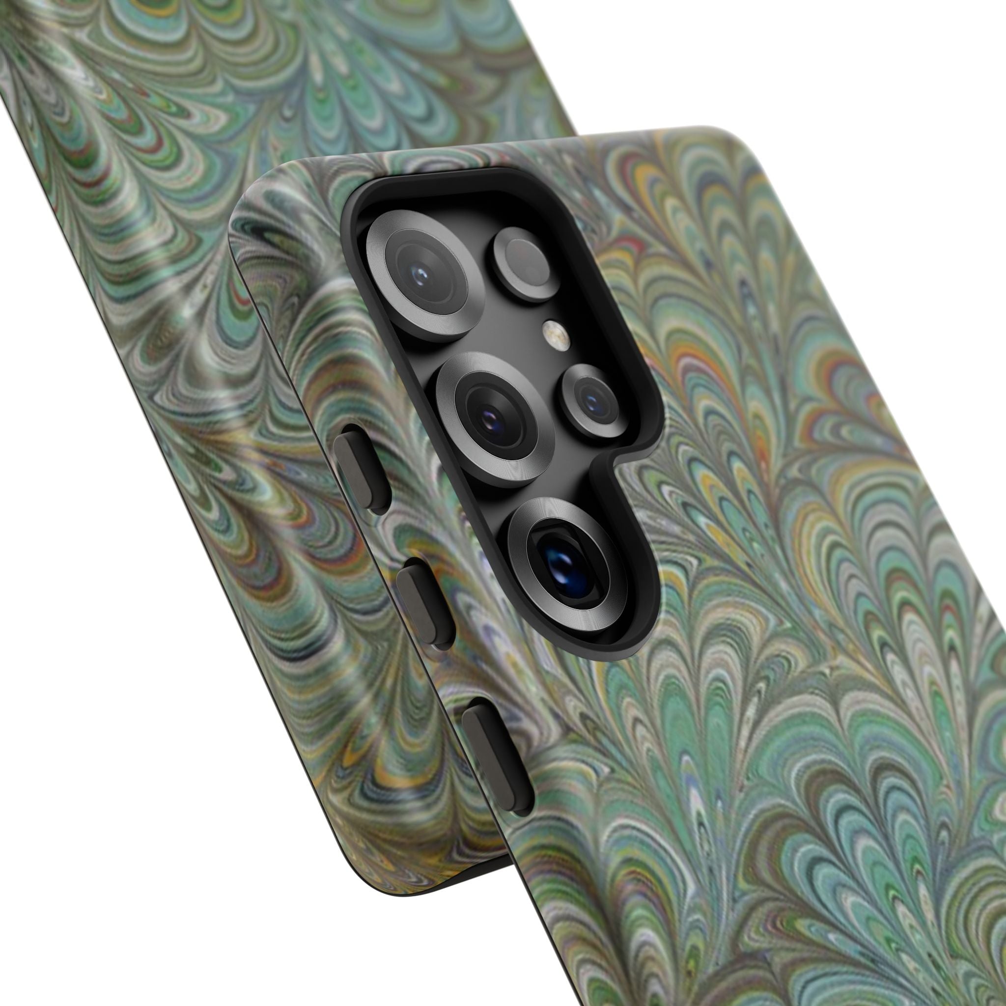 Green Marbled Peacock Durable Phone Case - Matte or Glossy