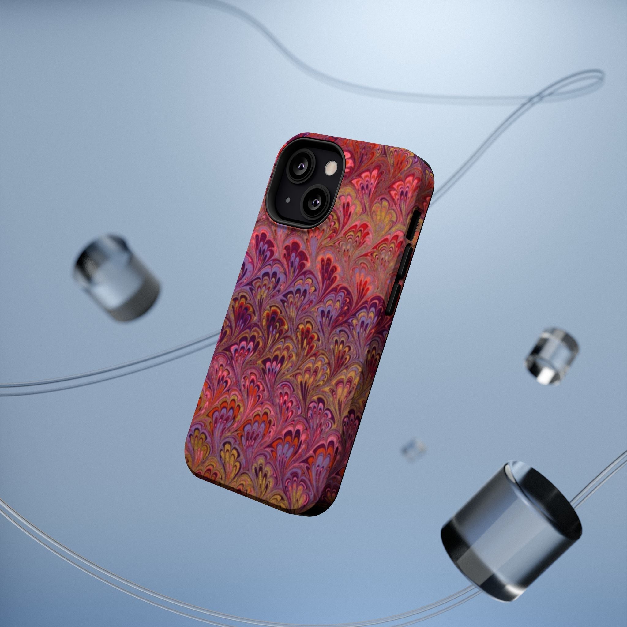 Red, Burgundy, Lavender Italian Peacock Feather Design Phone Case
