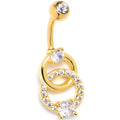 Clear CZ Gem Gold Tone Linked Loops Dangle Belly Ring