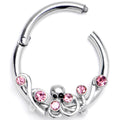 16G 3/8 Pink Gem Scrolling Elegance Hinged Segment Ring