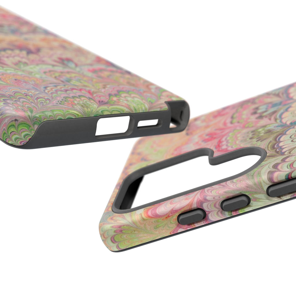 Pastel Pink + Green Feather Marbled Phone Case - Dual Layer Phone Cover