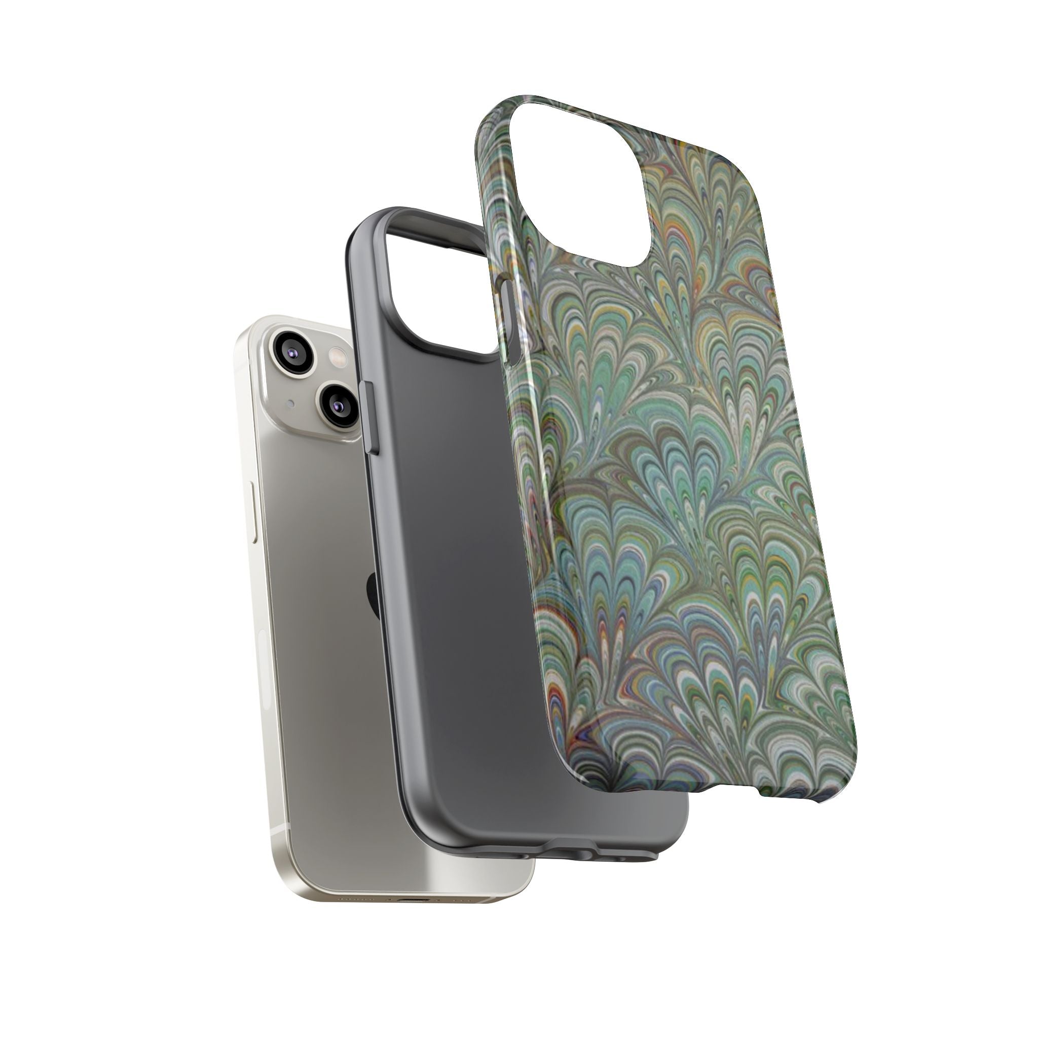 Green Marbled Peacock Durable Phone Case - Matte or Glossy