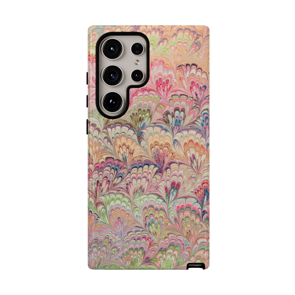 Pastel Pink + Green Feather Marbled Phone Case - Dual Layer Phone Cover