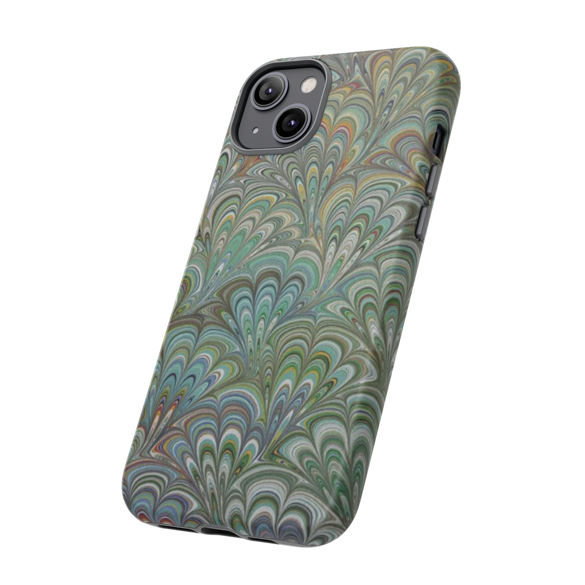 Green Marbled Peacock Durable Phone Case - Matte or Glossy