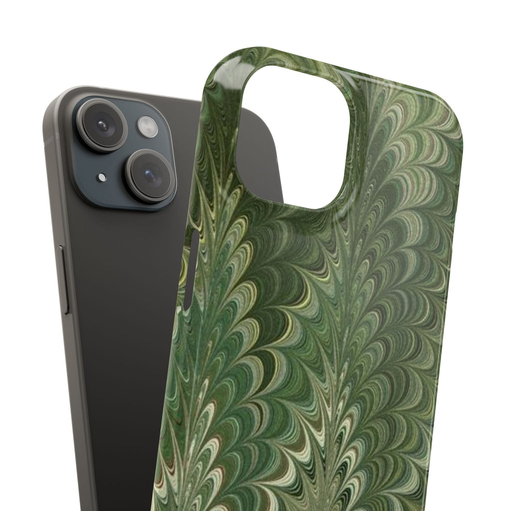 Deep Green Cheveron Marbled Phone Case - Single Layer Slim Case