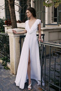 Deep V Neck Bridal Holiday Backless Wedding Dress