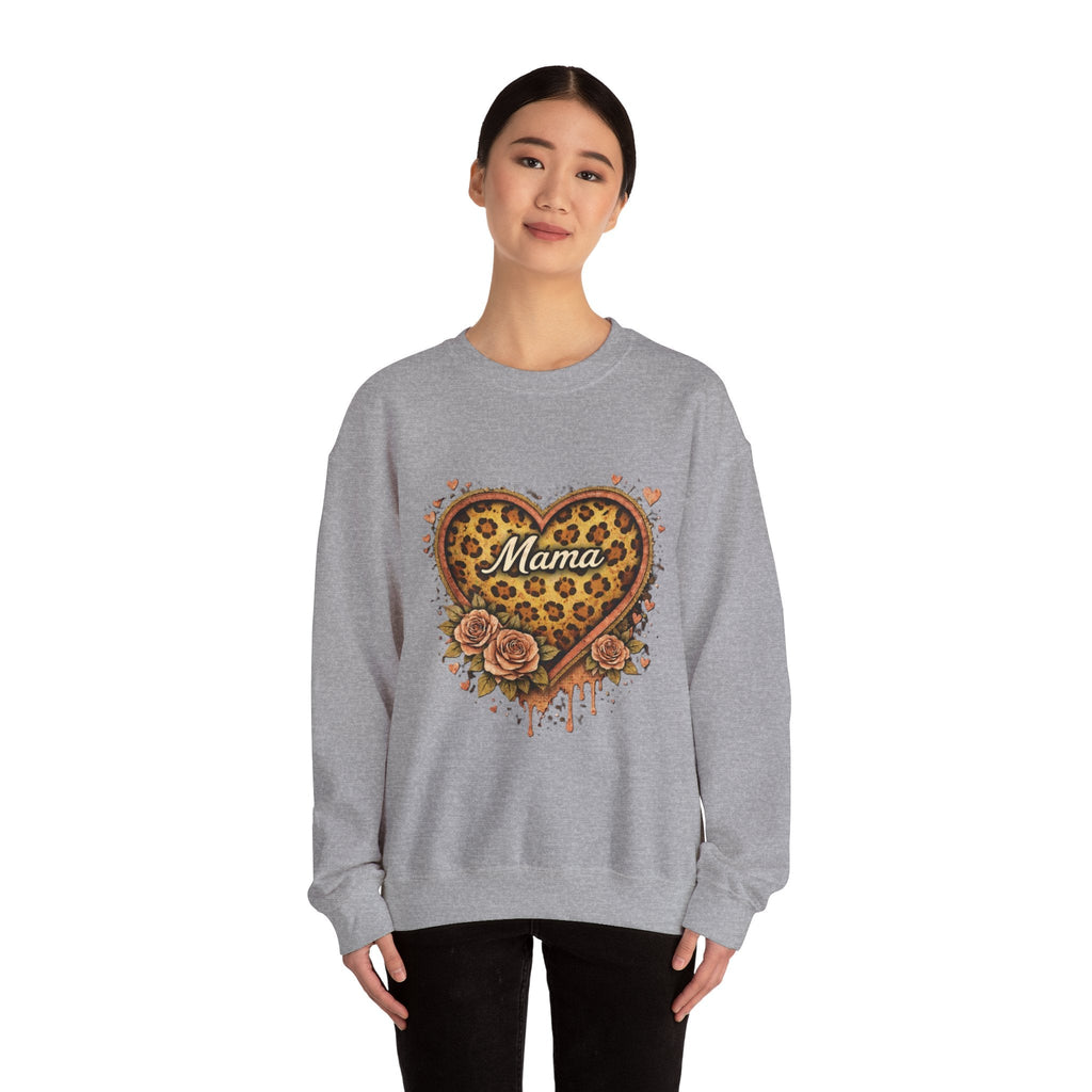 Mama Leopard Heart Crewneck Sweatshirt — Floral Vintage Mom Pullover