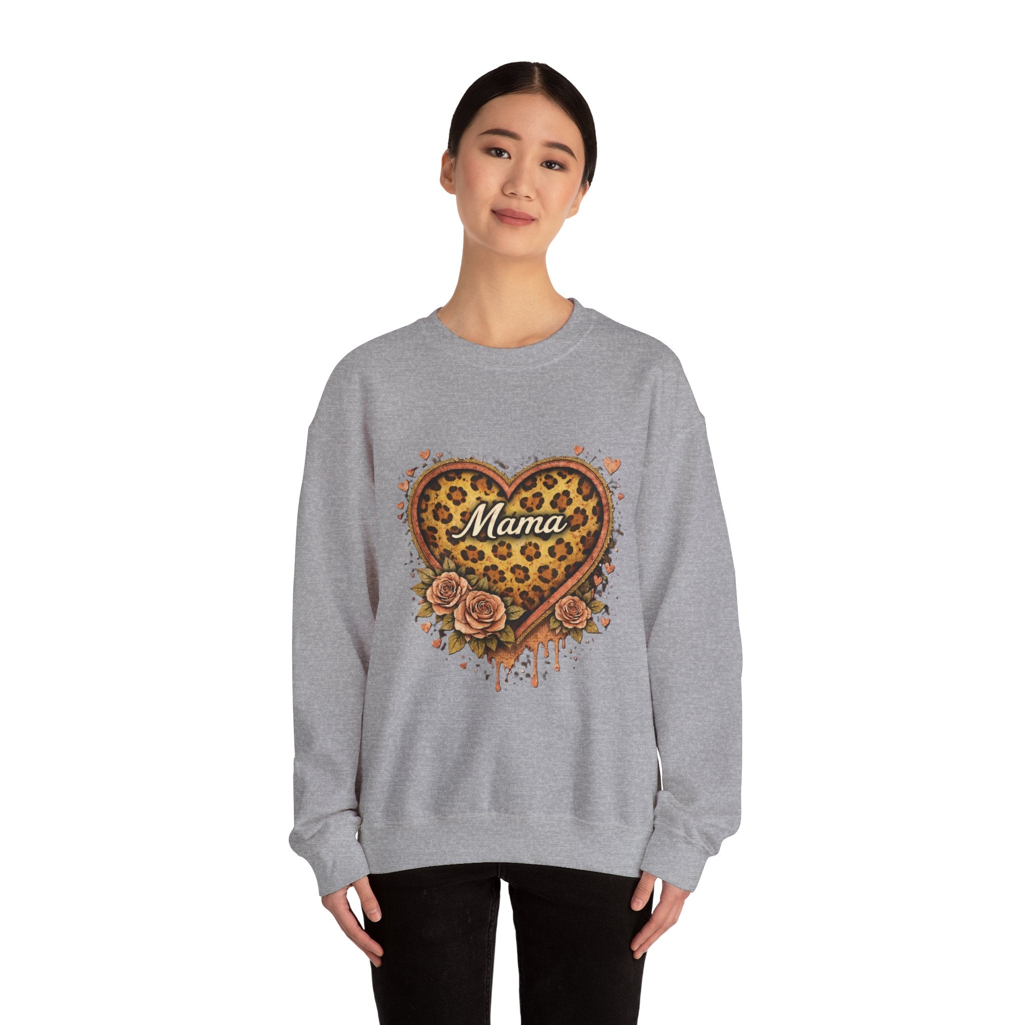 Mama Leopard Heart Crewneck Sweatshirt — Floral Vintage Mom Pullover