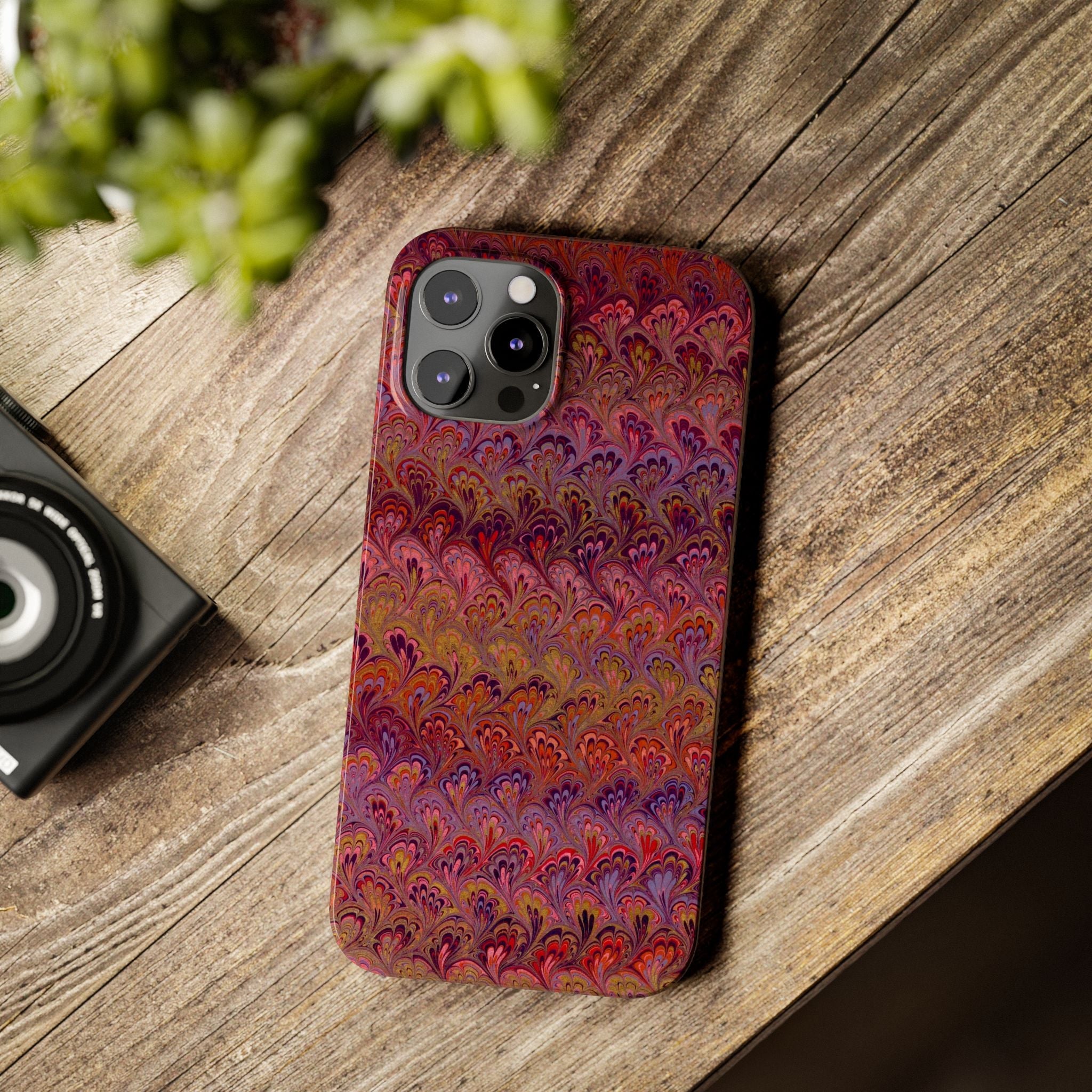 Reds, Lavenders, Marbled VIntage Design, Italian Feather Phone Case, Slim Phone Cases, IPHONE16 and all sizes